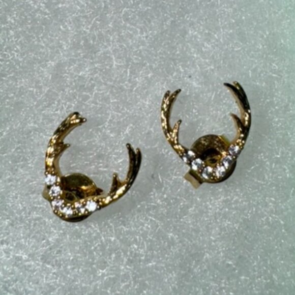 NWT, Jeweled 14K Gold-Plated Antler Stud Earrings with Cubic Zirconia, Gold - Picture 4 of 15